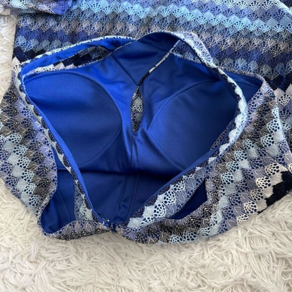 Guess Resortwear Blue Striped Crochet Lace Halter Maxi Dress Size 14 - Picture 5 of 9